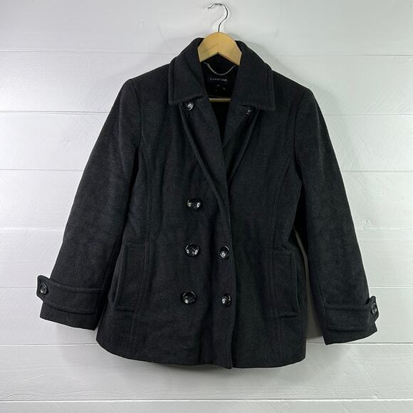 LANDS END Black Wool Nylon Double Breast Pea Coat Jacket‎ Size 6 Petite - Picture 1 of 11